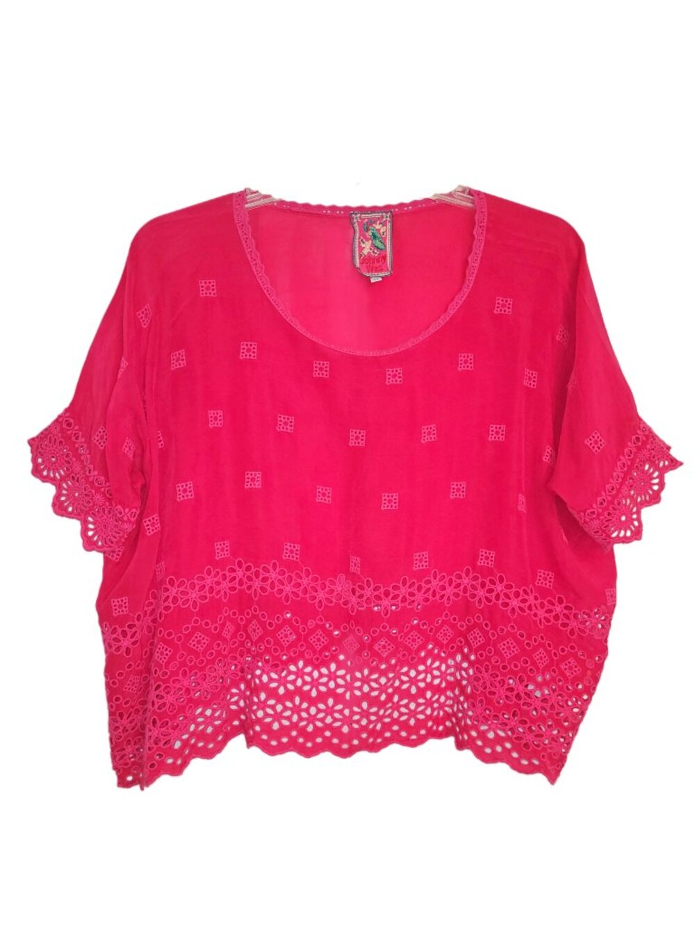 Johnny Was Cupra Rayon Short Sleeve Eyelet Top